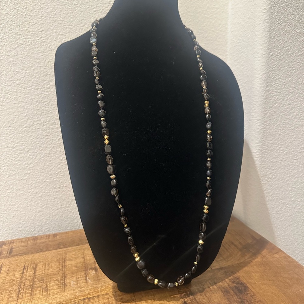 Coldwater Creek  Elegant Black and Gold Glass Beaded Necklace Long EUC